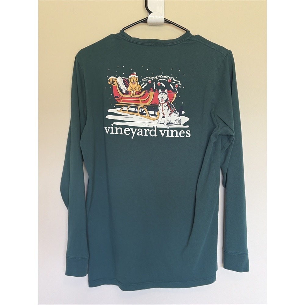 Vineyard Vines Green Dog Holiday Christmas Santa Graphic Crewneck Tshirt Boys XL
